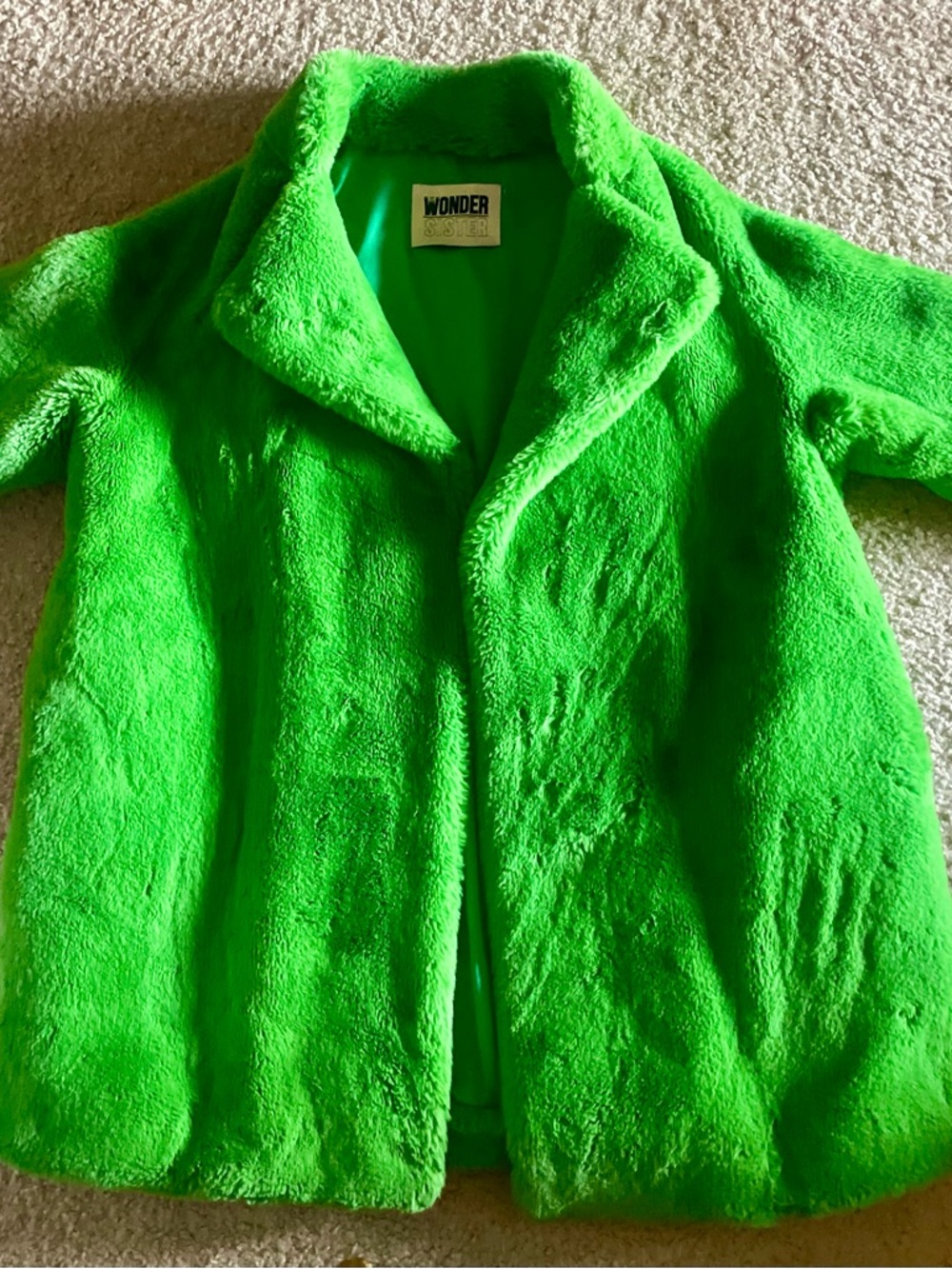 Wonder Sister - Vibrant Green Faux Fur Statement Coat